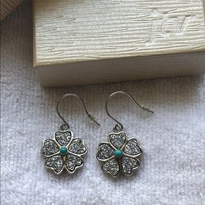 Stainless Steel Druzy Flower Earrings with Turquoise Accent